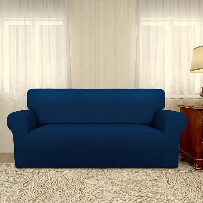 PureFit Super Stretch Sofa Slipcover – Spandex Non Slip Soft Couch Sofa Cover, Washable Furniture Protector with Non Skid Foam and Elastic Bottom for Kids, Pets (Oversized Loveseat, Navy)