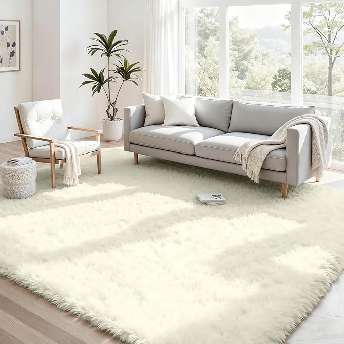 4x6 Area Rugs for Living Room Rug: Soft Fluffy Shag Cream White Rugs for Bedroom, Non-Slip Large Fuzzy Plush Rug Indoor Floor Carpet for Nursery Kids Boys Girl Room, Dorms, Playroom, Modern Home Decor