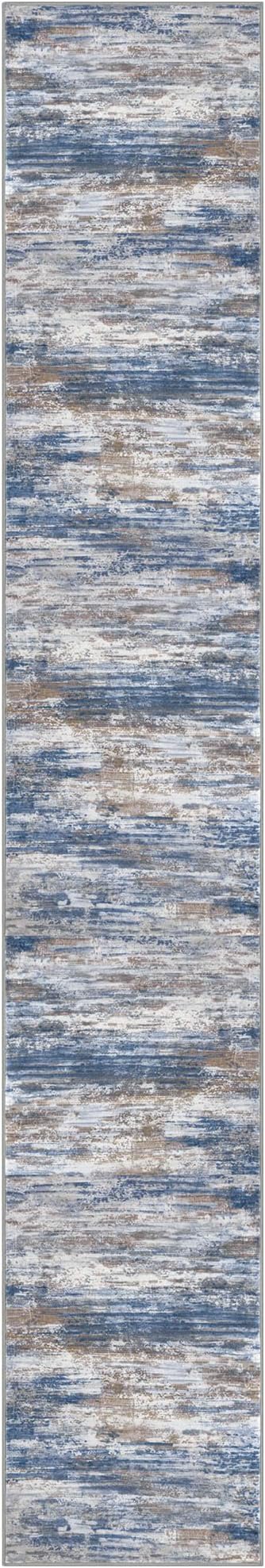 KOZYFLY Modern Abstract Runners for Hallways 2x12 Washable Rug Runner Non-Slip Soft Striped Kitchen Runner Rug, Blue Rust Print Carpet Runner for Entryway Bathroom Laundry Room Foyer