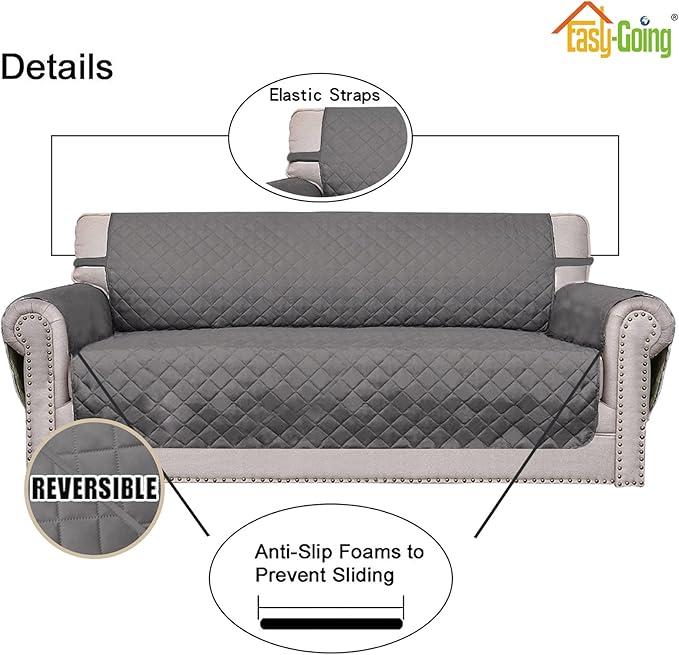 Easy-Going Oversized Chair Sofa Slipcover Reversible Sofa Cover Water Resistant Couch Cover Furniture Protector Cover with Elastic Straps for Pets Dog (Oversized Chair, Gray/Gray)