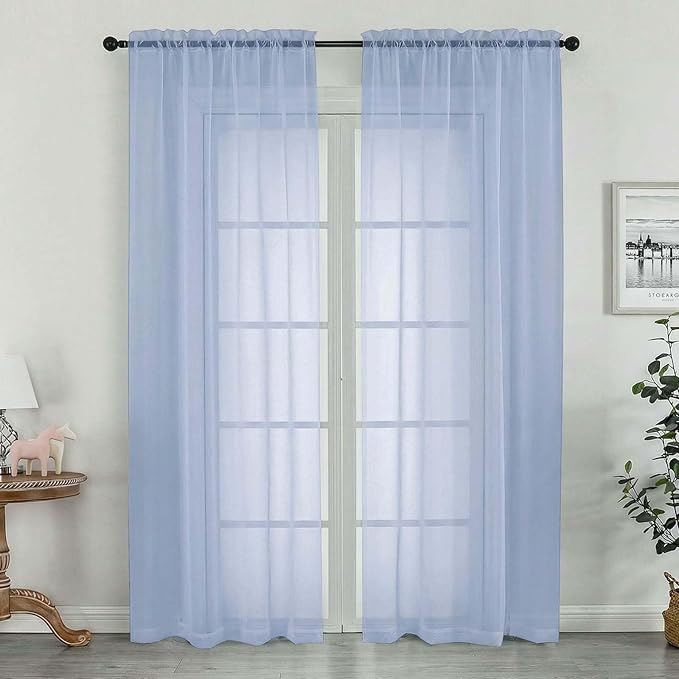 OWENIE Sheer Curtains 78 Inches Long 2 Panels Set for Bedroom Living Room, Soft Solid Light Filtering Sheer Curtain Rod Pocket Clear Drapes for Window Sliding Door, Demin, 42" W x 78" L