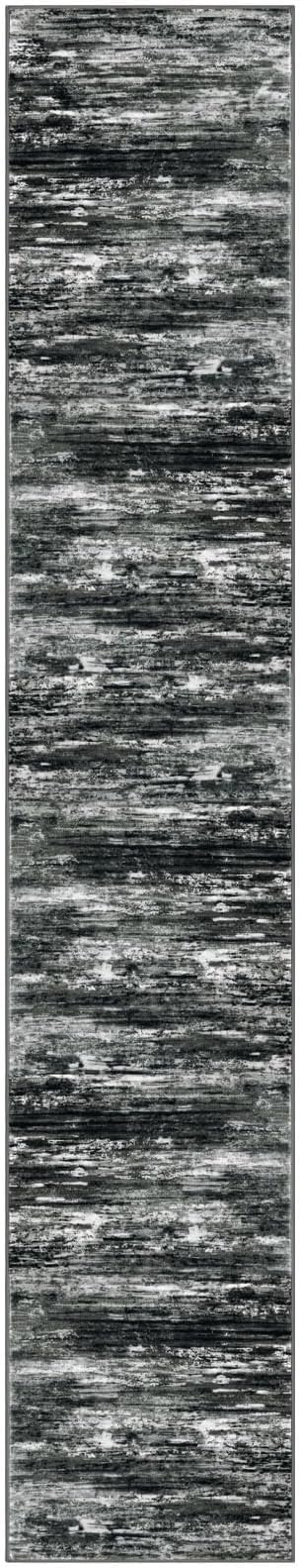 KOZYFLY Modern Abstract Washable Rug Runner 2.6x14 Hallway Rug Runner Non-Slip Soft Kitchen Runner Rugs, Black Grey Striped Carpet for Entryway Bathroom Laundry Room Foyer