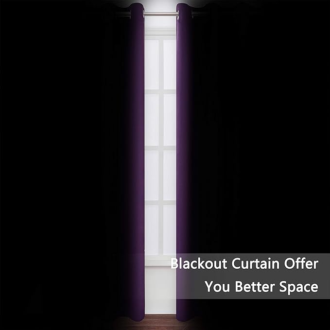 LEMOMO Blackout Curtains 66 x 95 inch/Purple Curtains Set of 2 Panels/Thermal Insulated Room Darkening Bedroom Curtains