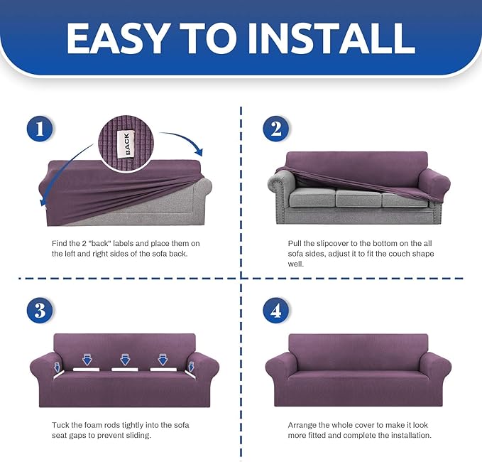 KEKUOU Stretch Single Sofa Slipcover 1 Piece Couch Sofa Cover (31"-55") Furniture Protector 1 Seater Sofa with Elastic Bottom for Kids,Pet.Jacquard Small Checked Pattern Fabric(Small,Dark Purple)