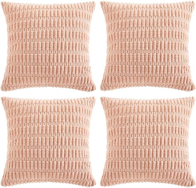 Fancy Homi 4 Packs Boho Pink Decorative Throw Pillow Covers 20x20 Inch for Living Room Couch Bed Sofa, Rustic Modern Farmhouse Home Decor, Soft Plush Corduroy Square Cute Cushion Case 50x50 cm