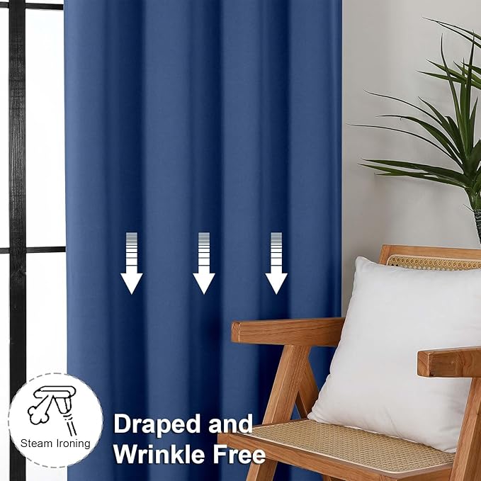 Simplebrand Ava Royal Blue Blackout Curtains for Bedroom 72 Inch Length 2 Panels Set, Privacy Thermal Insulated Rod Pocket Door Window Curtains for Patio French Door Front Door, W40 x L72 Inch