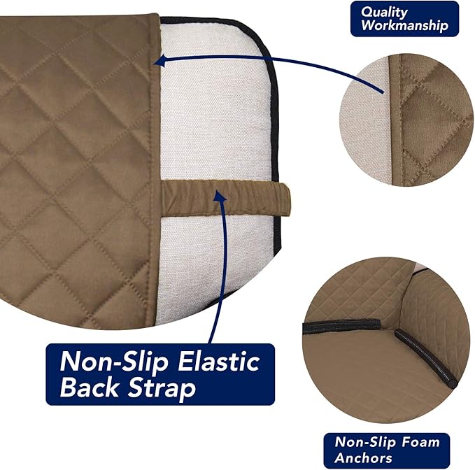 PureFit Reversible Quilted Sofa Cover, Water Resistant Slipcover Furniture Protector, Washable Couch Cover with Non Slip Foam and Elastic Straps for Kids, Dogs, Pets (X Large , Camel/Ivory)