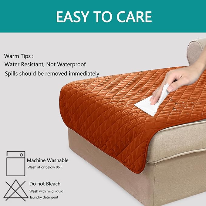 U-NICE HOME Sectional Couch Cover for Dogs Chaise Lounge Reversible Sofa Cover Furniture Protector Cover for Pets with Elastic Adjustable Strap (Chaise Lounge, Orange/Taupe)