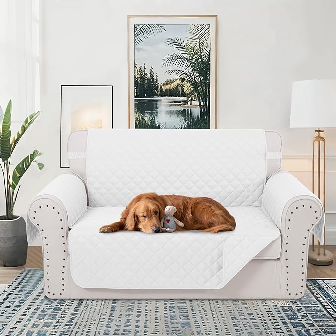 Reversible Loveseat Sofa Covers Couch Cover Furniture Protector(Loveseat,White/White)