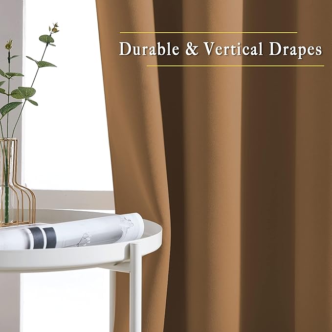 NICETOWN Gold Brown Curtains for Living Room, Grommet 50% Blackout Thermal Insulated Window Treatment Solid Sound Reducing Drapes for Bedroom/Nursery, Set of 2, W46 x L63, 2 Panels