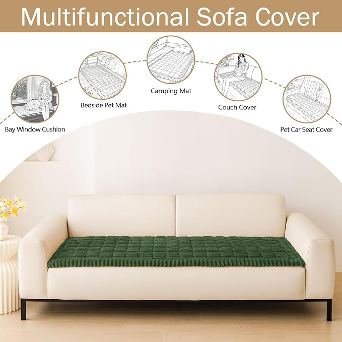 hyha Couch Covers for Dogs Washable, Non Slip Plush Dog Sofa Protectors, Fuzzy Pet Couch Covers for 3 Cushion Sofa Pet Friendly (Dark Green, 27.6" x 47")