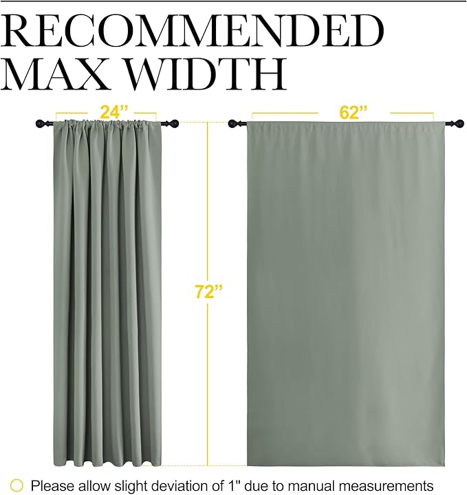 NICETOWN 2 Panels Blackout Curtains, Rod Pocket Window Curtains Room Darkning Drapes for Bedroom/Living Room, Thermal Insulated Solid Draperies for Home Office/Study, 62 by 72-Inch, Greyish Green