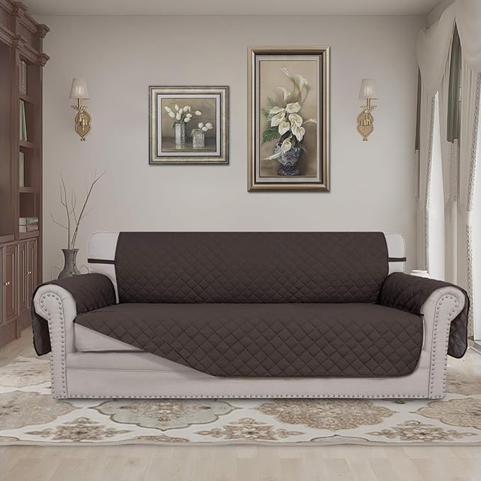 Easy-Going Reversible Oversized Couch Cover for 3 Cushion Couch Sofa Cover for Dogs Water Resistant Furniture Protector Cover with Foam Sticks for Pet (Oversized Sofa, Chocolate/Chocolate)