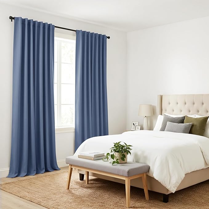 PONY DANCE Blackout Curtains for Bedroom, Room Darkening 96 inch Curtains 2 Panel Set, Thermal Insulated Drapes for Living Room Window Treatment, Back Tab/Rod Pocket, 52 x 96 Inch, Blue Haze