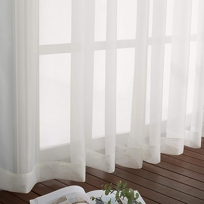 NICETOWN Sheer Window Curtains 72 inches Long, Silver Grommet Light Filtering Window Drapes Airy & Breathable Living Room Voile Panels for Flat/Apartment, Beige, 108" W Total 2 Pieces