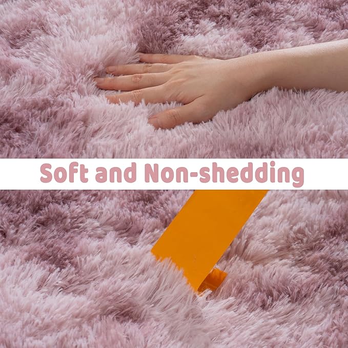 Soft Runner Rugs for Bedroom Hallways, 2x4 Tie-Dyed Grey Purple Fluffy Shag Throw Area Rug Non Slip for Bedside Dorm, Long Shaggy Furry Carpet for Nursery Living Room