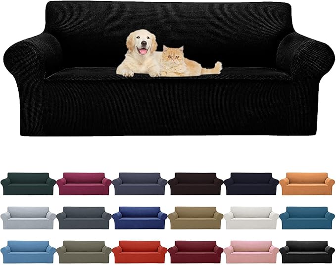 Cupuamon 2026 New Stretch Oversized Sofa Slipcovers Couch Sofa Cover for 4 Seater Furniture Protector Covers with Elastic Bottom Jacquard Fabric Small Checks for Pets, Kids - Black