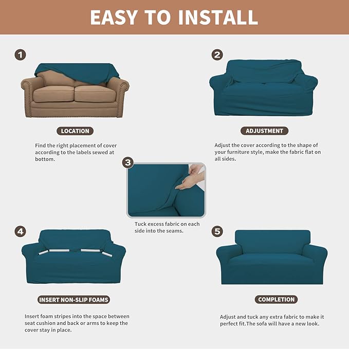 Easy-Going 100% Waterproof Couch Cover, Dual Waterproof Sofa Cover, Stretch Jacquard Sofa Slipcover, Leakproof Furniture Protector for Kids, Pets, Dog and Cat(Oversized Sofa, Peacock Blue)