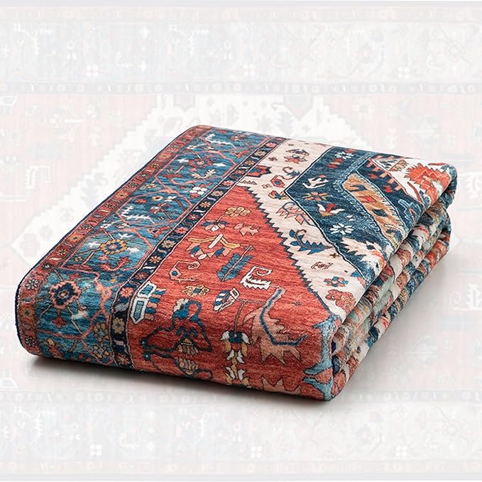 SERISSA 10x14 Area Rugs for Living Room, Large Washable Non-Slip Boho Rug, Ultra Soft Vintage Rust Oriental Tribal Print Distressed Carpet for Dining Room Bedroom Office Home Decor