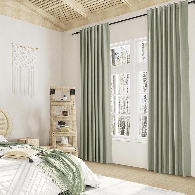 Sage Green 100% Blackout Curtains 84 Inch Length 2 Panels Set for Living Room Bedroom Back Tab Thermal Insulated Black Out Linen Drapes Room Darkening Window Curtains 40 Wide
