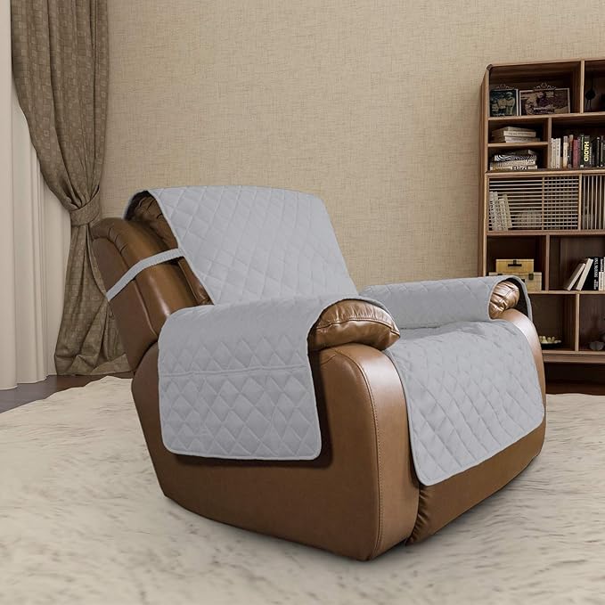 Easy-Going Oversized Recliner Cover Reversible Couch Cover Sofa Cover for Living Room Water Resistant Furniture Protector with Elastic Straps for Pets Dog (Oversized Recliner, Light Gray/Ivory)