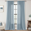 Dusty Blue Linen Curtains for Living Room Back Tab Light Filtering Semi Sheer Light Blue Bedroom Curtains Linen Cotton Textured Grey Blue Drapery Panel Airy Modern Farmhouse Aesthetic Decor 52x90 Long