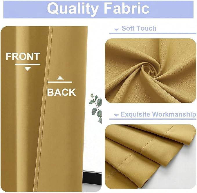 Simplebrand Ava Bright Gold Short Blackout Curtains for Bedroom 45 Inches Long 2 Panels Set, Solid Thermal Insulated, Energy Saving Window Treatment Curtains Blackout Drapes, W40 x L45 Inch
