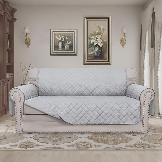 Easy-Going Sofa Slipcover Reversible Loveseat Sofa Cover Couch Cover for 2 Cushion Couch Furniture Protector with Elastic Straps for Pets Kids Dog Cat (Oversized Loveseat, Light Gray/Light Gray)