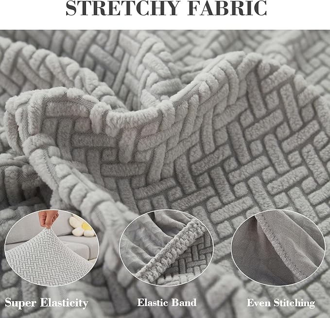 Couch Covers for 3 Cushion Sofa Pet Friendly Couch Cushion Covers Universal Sofa Covers Washable Stretch Slipcovers for Sectional Sofa (Texture Light Gray,Large Triple Seat Cover)