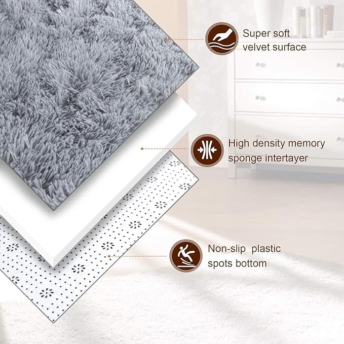 TWINNIS Super Soft Shaggy Rugs Fluffy Carpets, 9x11 Feet, Indoor Modern Plush Area Rugs for Living Room Bedroom Kids Room Nursery Home Decor, Upgrade Anti-Skid Rectangular Fuzzy Rug, Grey