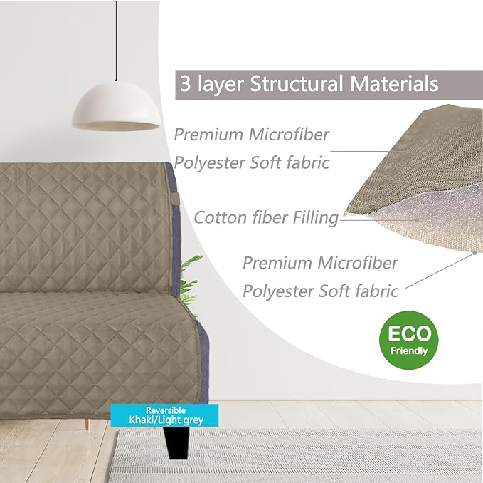 U-NICE HOME Reversible Futon Cover Sofa Slipcover Armless Furniture Protector Couch Cover Water Resistant, Khaki/Light Grey
