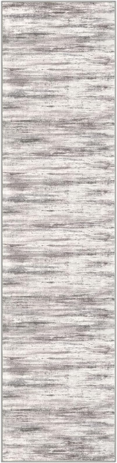 KOZYFLY Modern Abstract Washable Rug Runner 2x8 Hallway Runner Rug Non-Slip Soft Kitchen Runner Rugs, Print Grey/Light Beige/Brown Striped Carpet Runner for Entryway Bathroom