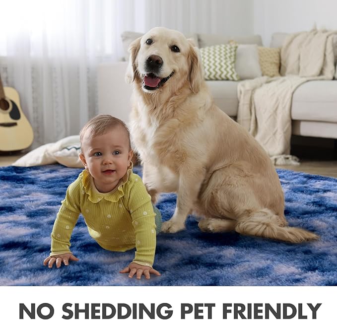 10x14 Ft Extra Large Shag Rugs for Living Room, Ultra Soft Fluffy Furry Area Rugs for Bedroom Indoor Floor, Aesthetic Carpet for Kids Home Decor (Blue)
