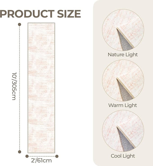 2x10 Runner Rug, Long Hallway Rugs for Dining Room, Living Room, Bedroom, Machine Washable Kitchen Carpet Runner with Rubber Backing, Soft Low Pile Indoor Rug(2'x10', Pink/White)