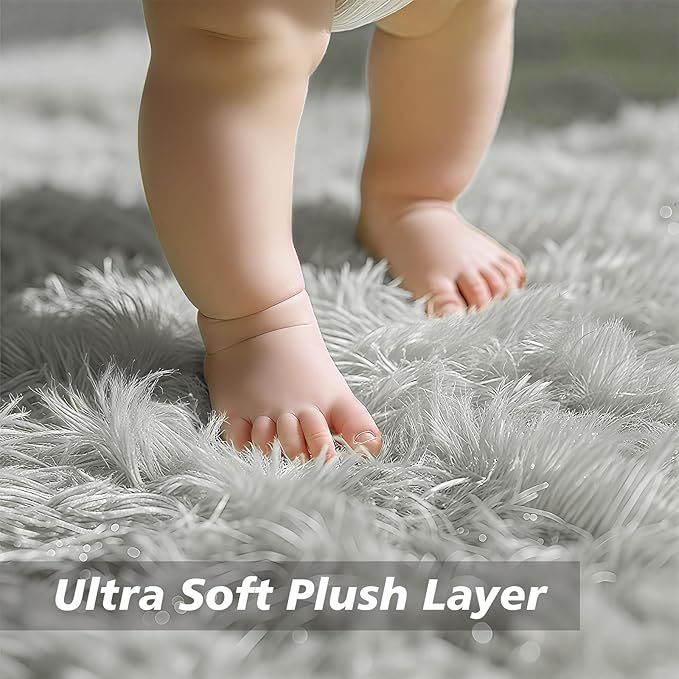 yulidayang Soft Round Area Rug for Kids Bedroom, Fluffy Fuzzy Shaggy Rug 3'X3'for Living Room, Non Slip Circle Plush Rug for Girls Room Nursery Dorm Decor,Light Grey