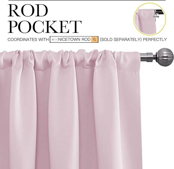 NICETOWN Bedroom Curtains, Room Darkening Draperies Window Curtain Panels, Thermal Insulated Room Darkening Curtains (Lavender Pink, 2 Panels, W34 x L63)
