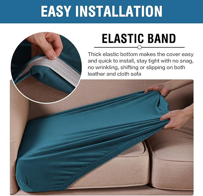 H.VERSAILTEX Velvet Stretch Couch Cushion Cover Plush Cushion Slipcover for Chair Loveseat Sofa Cushion Furniture Protector Seat Cushion Sofa Cover (3 Piece Sofa Cushion Covers, Deep Teal)