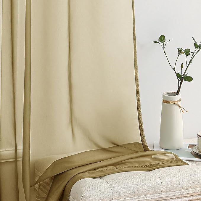 MIULEE 2 Panels Solid Color Sheer Window Curtains Elegant Window Voile Panels/Drapes/Treatment for Bedroom Living Room (54X72 Inches Dark Gold)
