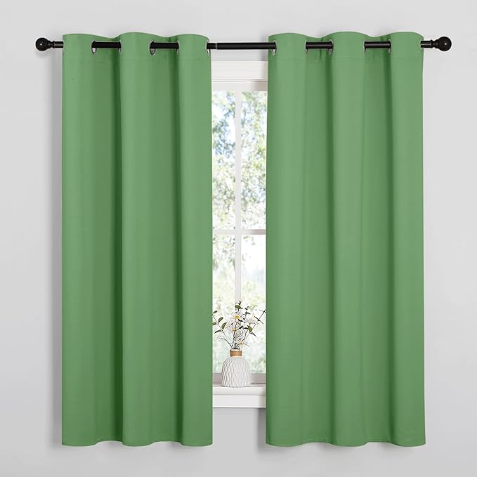 NICETOWN Froest Green Blackout Curtains 48 inches Length for Laundry Room, 2 Panels, 42" Wide, Thermal Insulated Decoration Drapes for Short Window