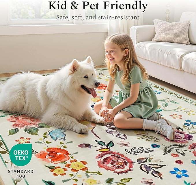 Rugflix 2x6 Runner Rug for Hallway, Washable Kitchen Runner Non Slip, Soft Low Pile Entryway Carpet, Vintage Floral Stain Resistant Long Laundry Room Rugs for Bedroom, Stairs, Beige Yellow