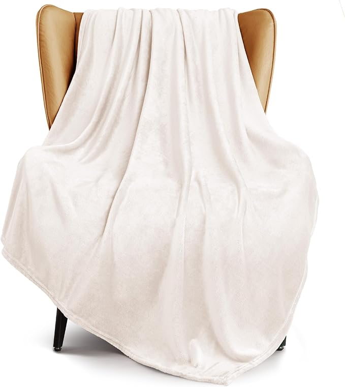 Exclusivo Mezcla Fleece Ivory Throw Blanket for Couch, Sofa, Super Soft and Warm Blankets, All Season, Cozy, Plush, Lightweight, 50x60 Inches