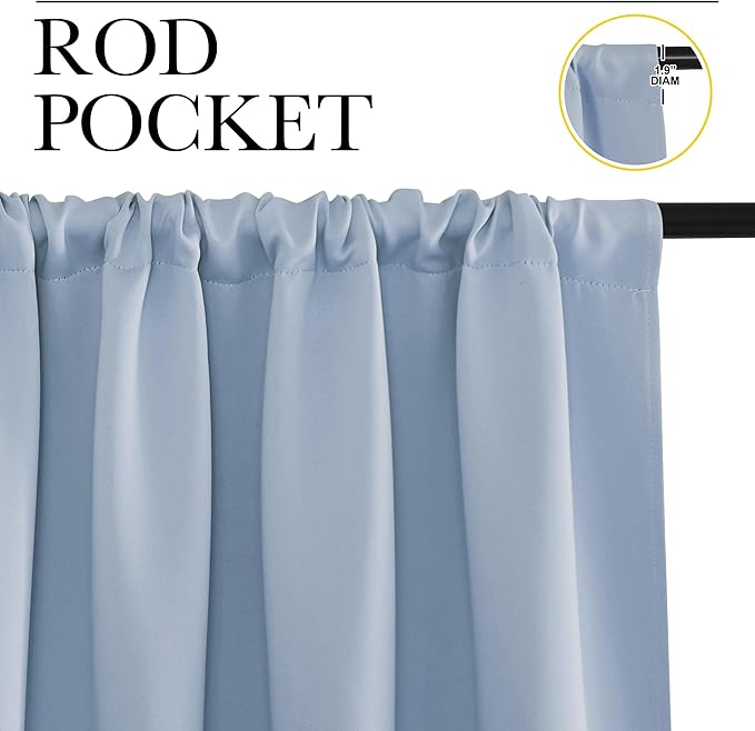 NICETOWN Bedroom Curtains Blackout Draperies, Vintage Blue, 1 Pair, 34-inch W x 63-inch L, Home Decorations Thermal Insulated Solid Pole Top Blackout Drapes for Living Room