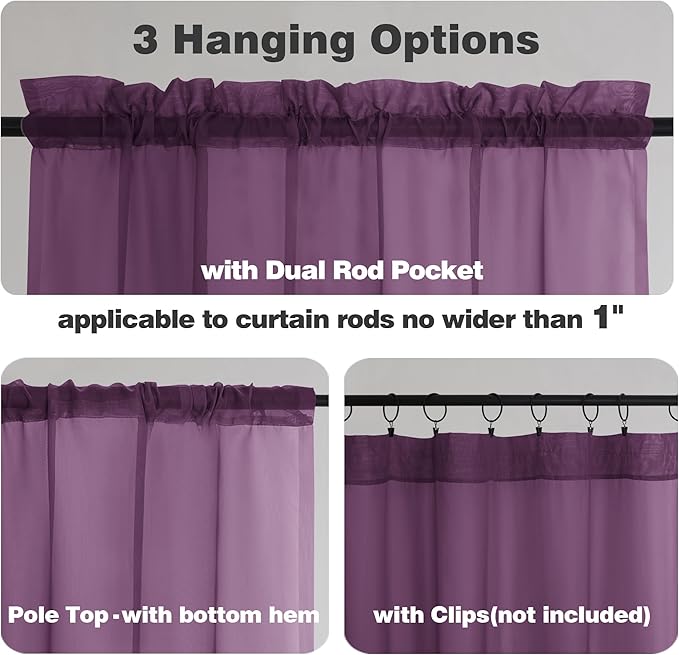 Chyhomenyc Plum Sheer Curtains 78 Inches Long 2 Panels Set for Living Room, Light Filtering Voile Lightweight Bedroom Curtains, Rod Pocket Solid Window Treatment Drapes, Each 42W x 78L
