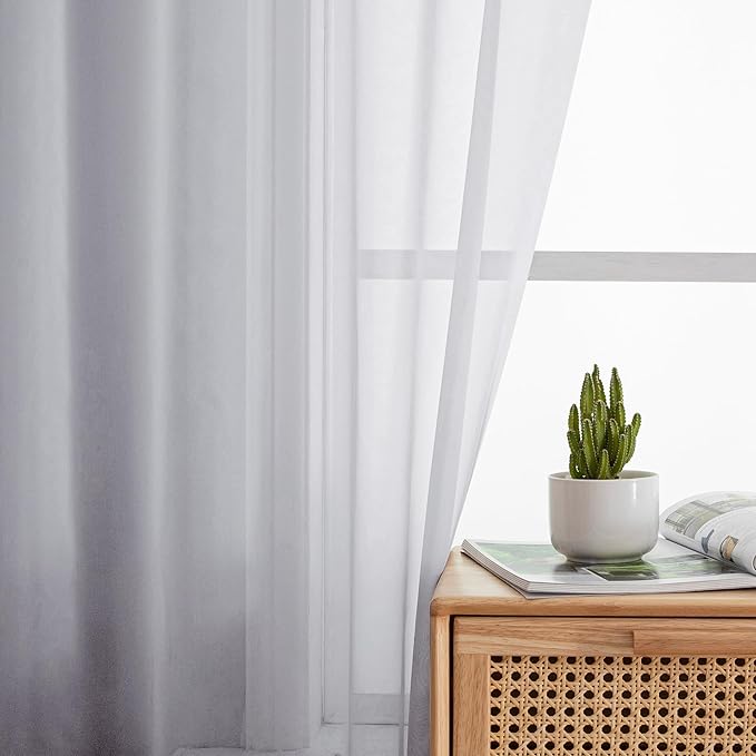 Simplebrand Light Grey Sheer Curtains 63 Inch Length 2 Panels, Rod Pocket Solid Color Window Sheer Curtain Panels, Elegant Curtains & Drapes for Living Room, Bedroom 2 Panels (42" W x 63" L)
