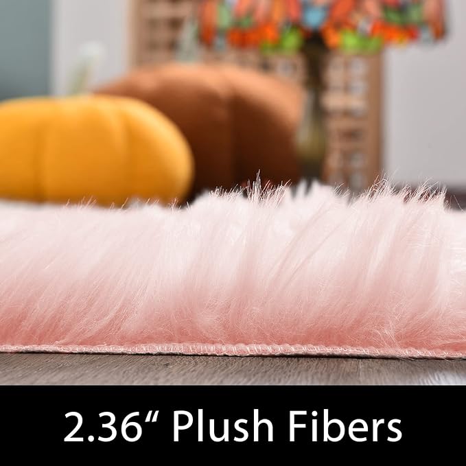 Latepis Pink 2x3 Faux Fur Rug for Bedroom Decor for Teen Girls Throw Fuzzy Fluffy Furry Sheepskin Rug for Sofa Cushion Luxury Home Décor Rectangle