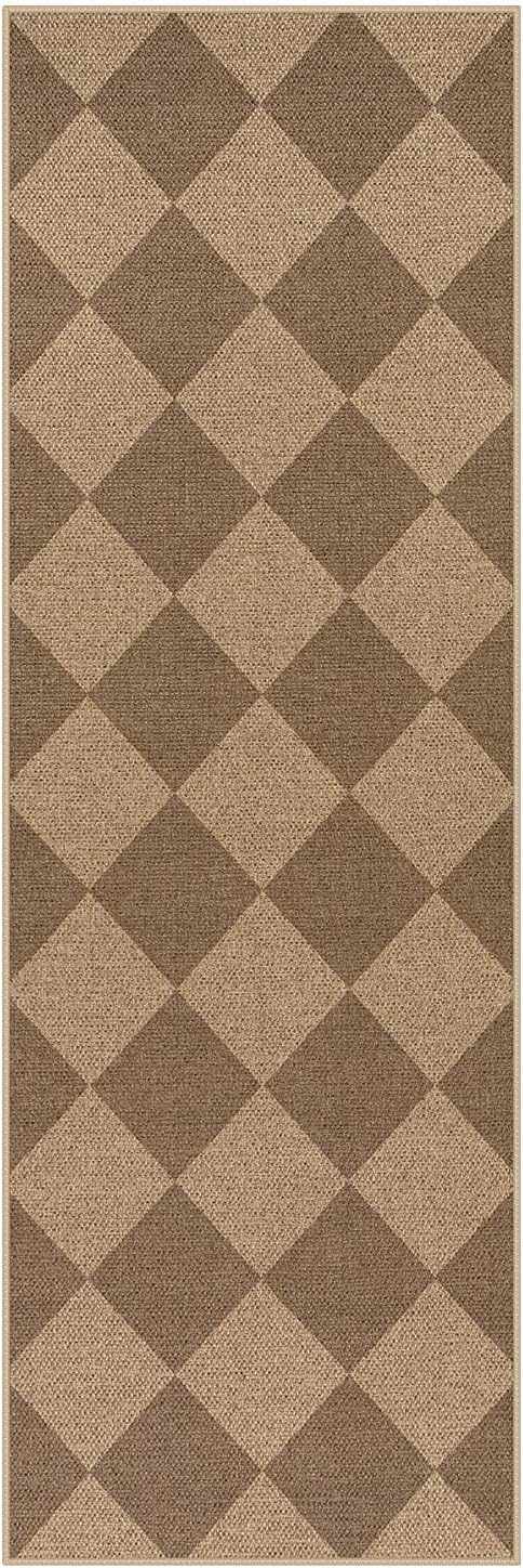 Lahome Colette Checkered Easy Jute Runner Rug, 2x6 Kitchen Mats for Floor Non Slip Washable Entryway Runner, Checkerboard Nature Indoor Outdoor Carpet for Hallway 6ft Entry