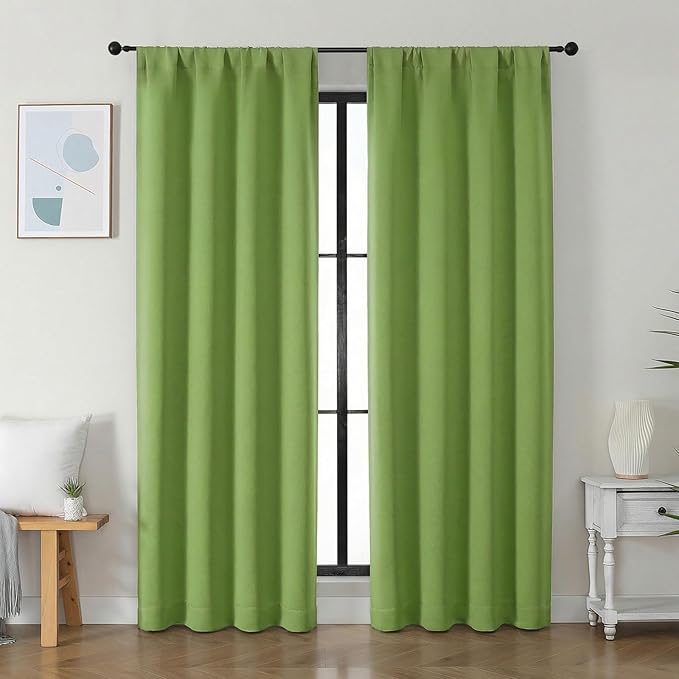 Simplebrand Ava Lime Blackout Curtains for Bedroom 84 Inch Length 2 Panels Set, Solid Thermal Insulated Privacy Nursery Window Treatment Curtains Blackout Drapes, W40 x L84 Inch, Lime