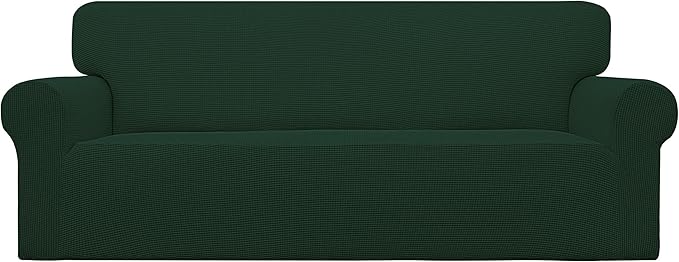 Easy-Going Stretch Oversized Sofa Slipcover 1-Piece Sofa Cover Furniture Protector Couch Soft with Elastic Bottom for Kids, Polyester Spandex Jacquard Fabric Small Checks Dark Green