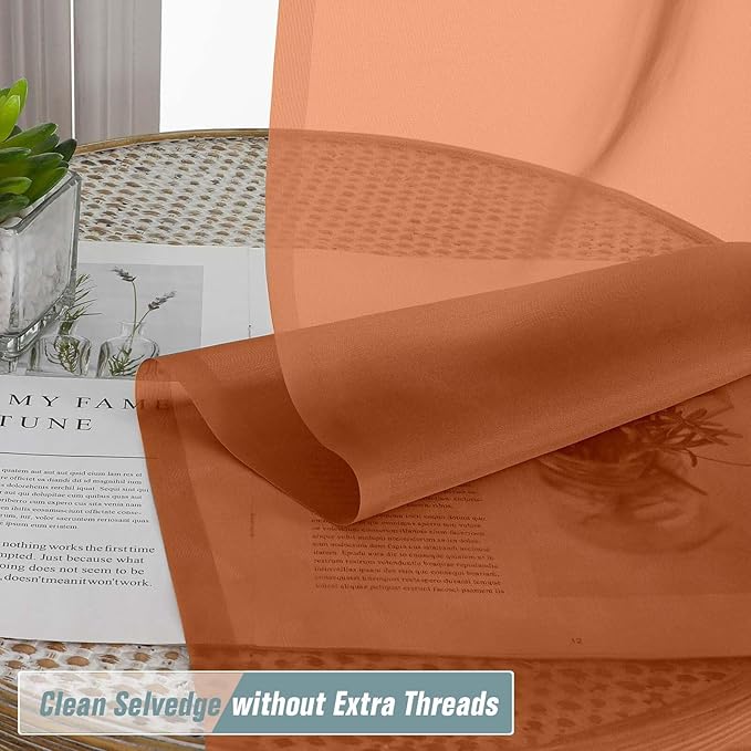 Orange Valances for Windows 14 inch Length 2 Panels Set, Small Voile Sheer Curtains for Bathroom, Soft Fabric Lightweight Light Filtering Kitchen Curtains, Dual Rod Pocket, 2x42Wx14L Inches