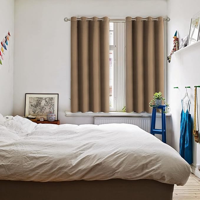 BGment Blackout Curtains for Living Room - Grommet Thermal Insulated Room Darkening Curtains for Bedroom, 2 Panels of 52 x 45 Inch, Taupe